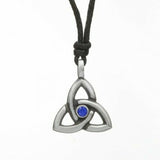 Irish Celtic Pewter Trinity CZ Birthstone Necklace with Adjustable Black Cord