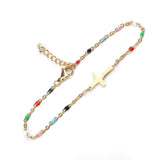 304 Stainless Steel Bracelets Gold Plated Multicolor Enamel Cross 18cm(7 1/8")