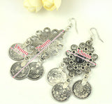 Turkish Style Silver Color Coin Earrings with black stone