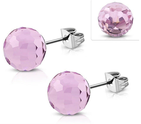 8mm | Stainless Steel Light Pink Glass Balls Stud Earrings