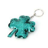 Green Sequin Four Leaf Clover Keyring  silver color 15cm(5 7/8") x 8cm(3 1/8")