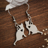 Stainless Steel Pet Silhouette Earrings Silver Tone Cat Animal Heart Earrings