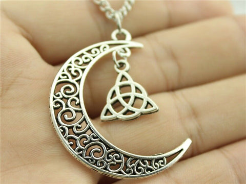 Celtic Crescent Moon with Triquetra Necklace with chain