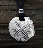 Pieces of Eight Coin Pirate Pewter Pendant with adjustable black cord