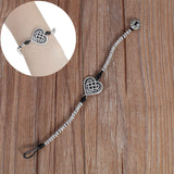 Leather Antique Silver Black Heart Celtic Knot Bracelet 21cm(8 2/8 In)