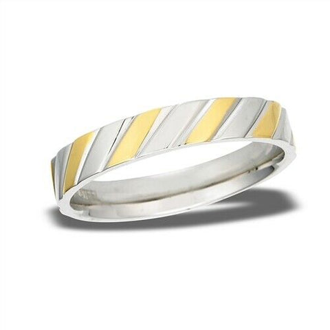 STAINLESS STEEL HIGH POLISH ALTERNATING SLANTS RING WITH GOLD IP SZ 7-10