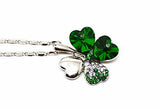 Celtic Green Four Leaf Clover pendant with crystals and chain