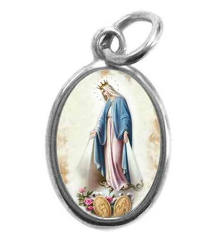 Silver Our Lady of Grace Photo Pendant Made in Italy I.25 inch Ht