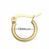 Stainless Steel Hoop Earrings Gold Plated Round 15mm Dia. 2mm thick