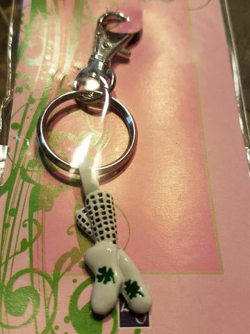 Irish Pewter and White Enamel Rince Poodle Socks  Bag Charm/Keyring