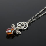Celtic  Knot Necklace with dragonfly and crystal bead and 20in link chain