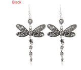 Alloy Metallic Black Crystal Dragonfly Dangle Earrings  8 x 4.3 cm size