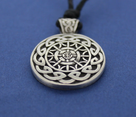 Irish Pewter Celtic Mandala with Adustable Black Cord