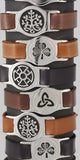 Irish Wide Pewter Brown Trinity Knot Leather Adustable Bracelet