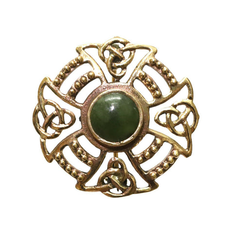 IRISH CONNEMARA MARBLE BRONZE CELTIC BROOCH