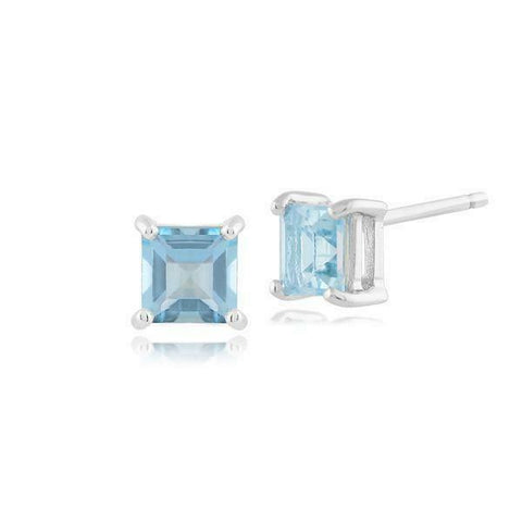 925 STERLING SILVER 1.55CT SQUARE 5MM BLUE TOPAZ STUD EARRINGS