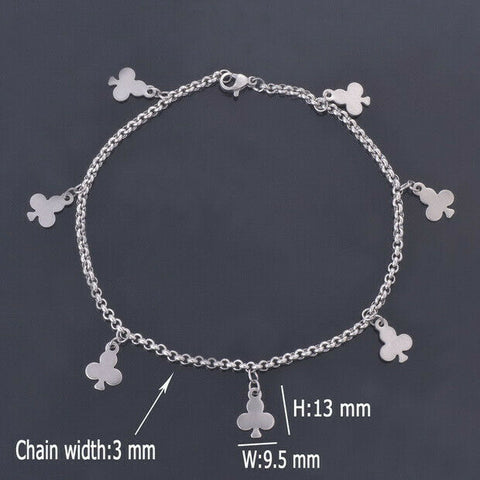 Stainless Steel shamrock anklet/bracelet with 7 charms