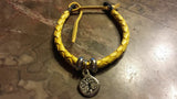 Irish Pewter Yellow Tree of Life Leather Rounded Woven Adustable Bracelet