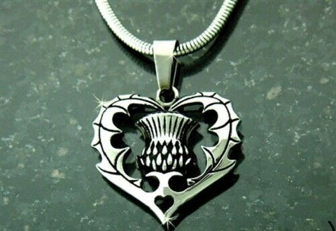 Bold Scottish Thistle Pendant I love Scotland with  30"  snake chain