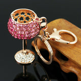 Wine Glass Rhinestone Bag Charm/Keyring  Pink/White Crystal