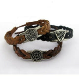 Irish Trinity Pewter Tan Leather Woven Adustable Bracelet