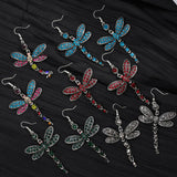 Alloy Green Crystal Dragonfly Dangle Earrings  8 x 4.3 cm size