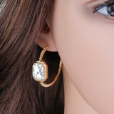 Hoop Earrings Gold Plated Rectangle Clear Rhinestone 39mm(1 4/8") x 37mm(1 4/8")