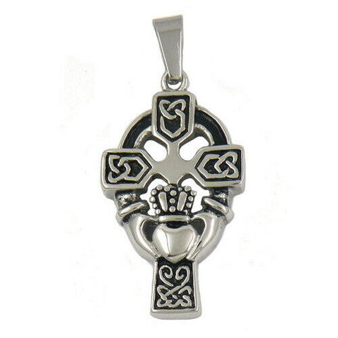 STAINLESS STEEL CLADDAGH CROSS PENDANT no chain