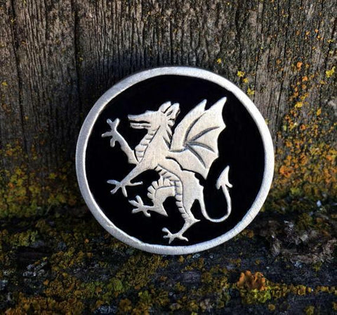 Pewter Rampant Dragon Pin Black Enamel