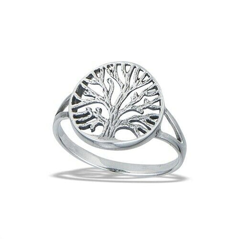 Sterling Silver Tree Of Life With Detailed Bark Ring Sz 6,7