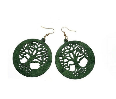 Celtic Green Tree of Life Wooden Earrings