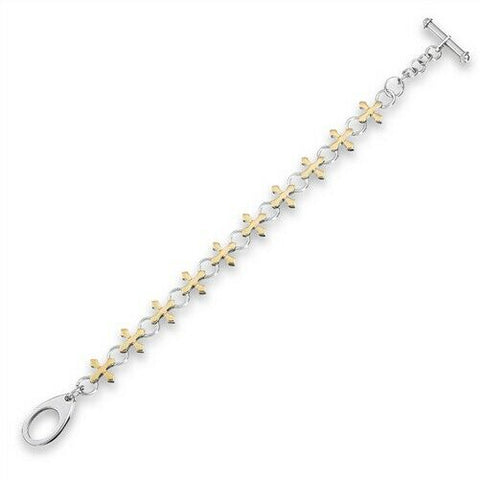 Stainless Steel Gold IP Cross Toggle Bracelet 8 inch double sided