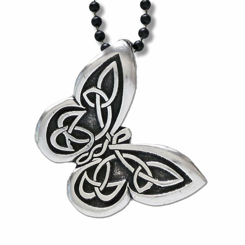 Celtic Butterfly Pendant with black 24 inch steel chain made in USA