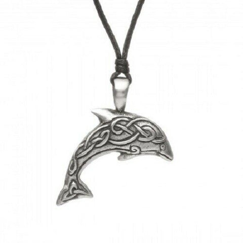 Irish Pewter Celtic Dolphin with Adjustable Black Cord