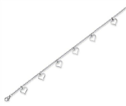 Stainless Steel 9.5 inch Charm Anklet with hearts with 2 in extender
