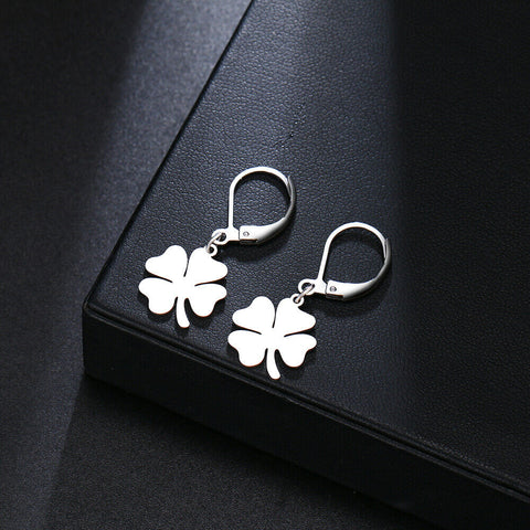 Stainless Steel Dangle Four Leaf Clover Earrings