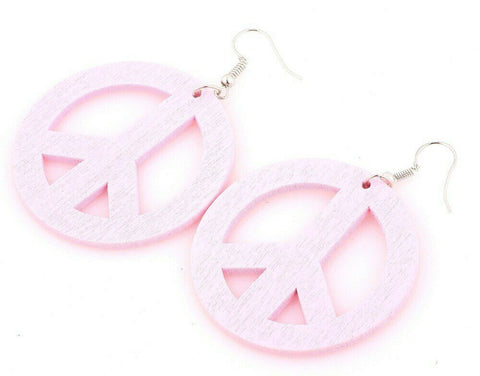 Wooden Pink Peace Sign Earrings
