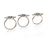 Rose Gold Black Enamel Blue & Clear Rhinestone 16.0mm( 5/8") US size 6,