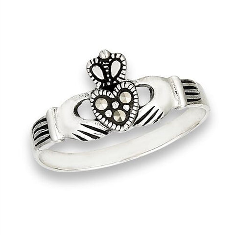 STERLING SILVER CLADDAGH RING WITH MARCASITE