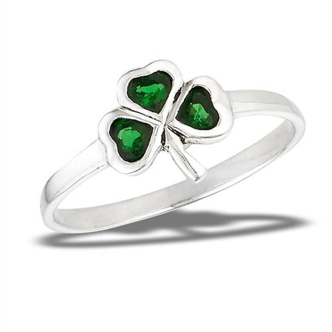 STERLING SILVER SHAMROCK RING WITH Green Stones