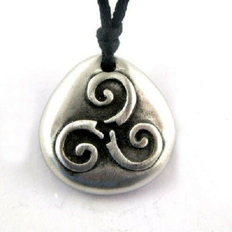 Irish Pewter Celtic Triskele Pendant with Full Length Adjustable Black Cord