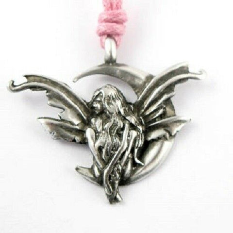 Irish Pewter Willow Moonstruck Fairy Pendant with Adjustable Pink Cord