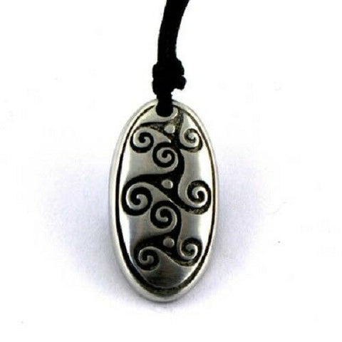 Irish Pewter Celtic Triple Triskele Pendant on Adjustable Black Cord