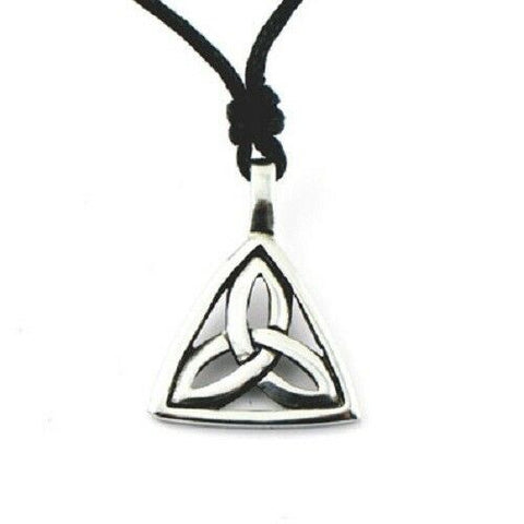 Irish Pewter Celtic Trinity Knot Pendant on Adjustable Black Cord
