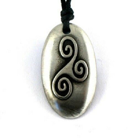 Irish Pewter Celtic Triskele Pendant with Full Length Adjustable Black Cord