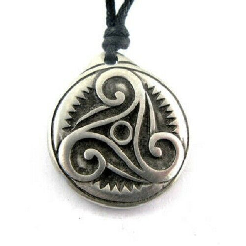 Irish Pewter Celtic Triskele Pendant with Adjustable Black Cord