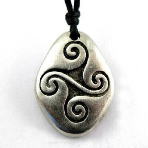 Irish Pewter Celtic Triskele Pendant with Full Length Adjustable Black Cord